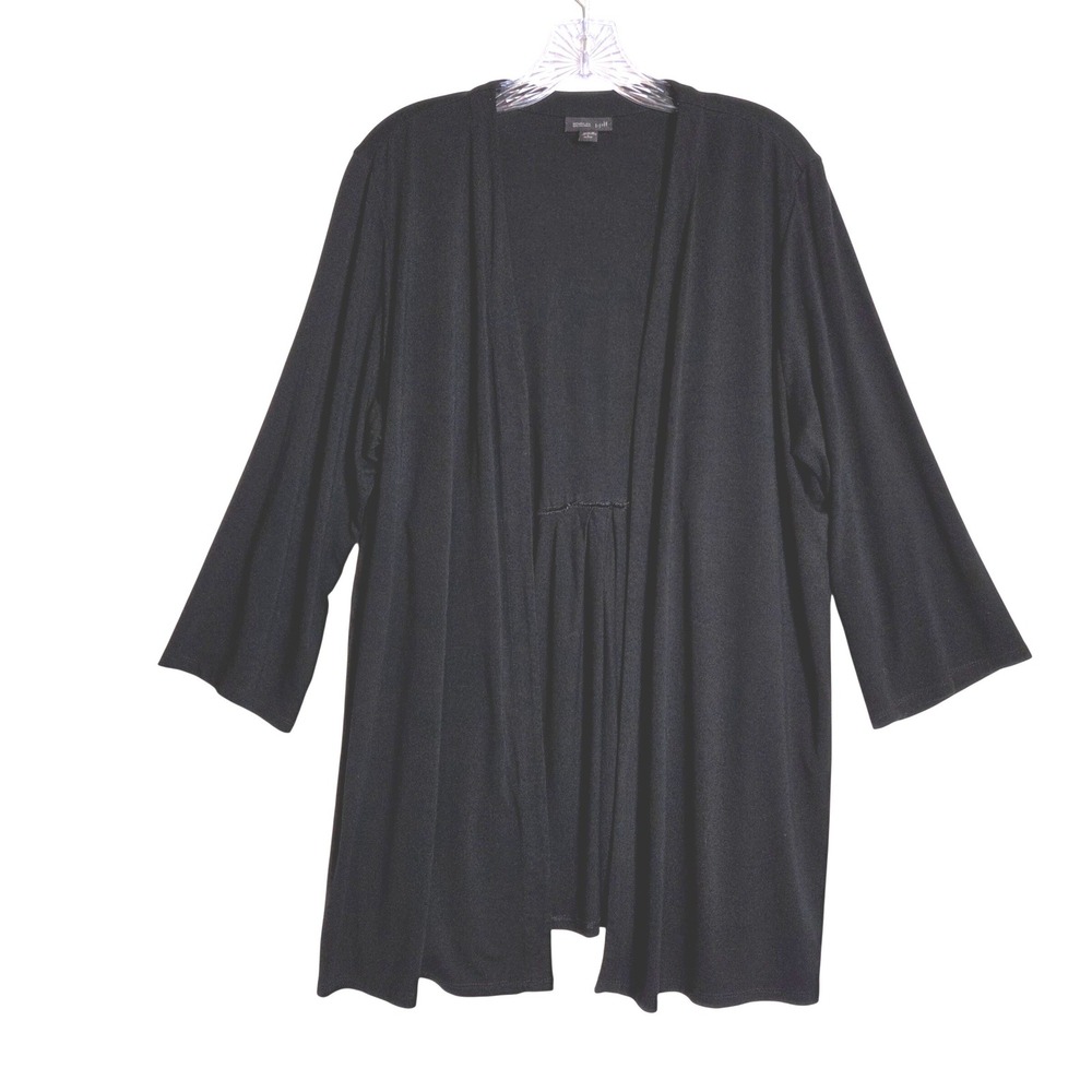 J. Jill Wearever Cardigan Women L Petite Black Open Front Pleated Minimalist